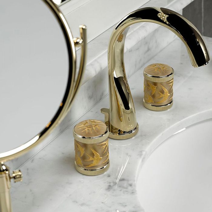 Смеситель для раковины THG Hirondelles Gold Stamped A4L-F30-151 (золотой), с донным клапаном