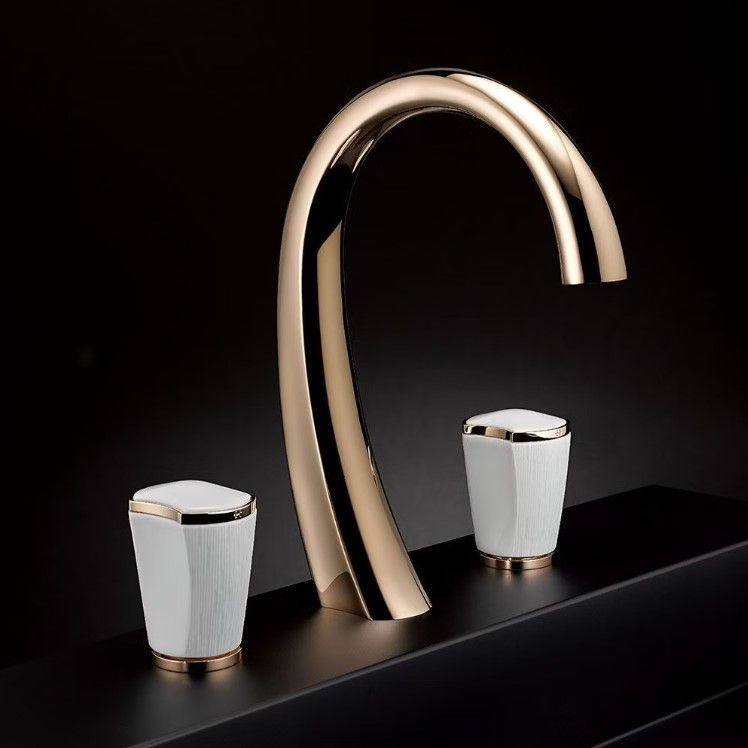 Смеситель для раковины THG Infini Porcelaine U2D-H53-151M (золотой матовое, белый), с донным клапаном, для мраморных столешниц