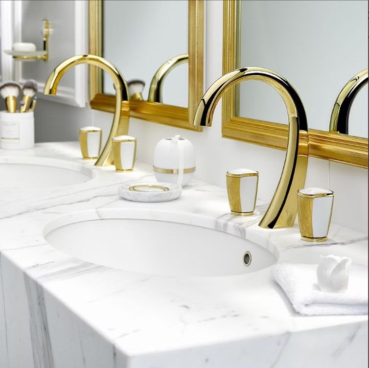 Смеситель для раковины THG Infini Porcelaine U2F-F01-151 (золотой, белый), с донным клапаном
