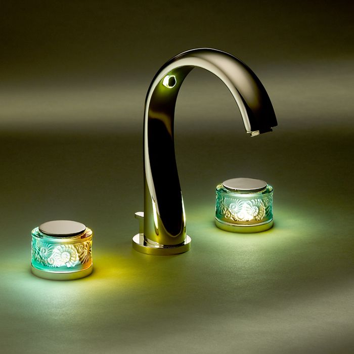 Смеситель для раковины THG Island U5B-F30-151LED (золотой), с донным клапаном, с LED