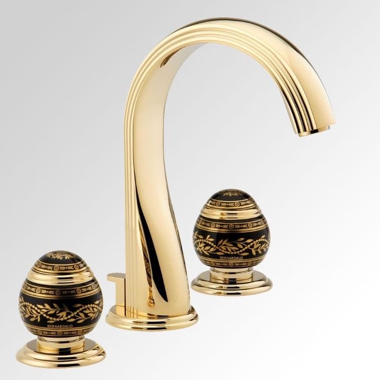 Смеситель для раковины THG Marquise porcelaine noire A7F-F01-151 (золотой, черный фарфор), с донным клапаном