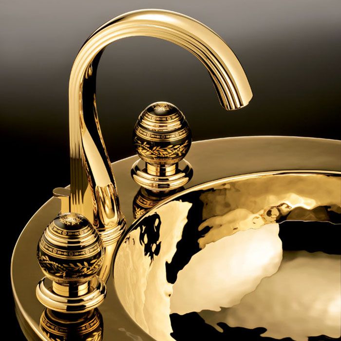 Смеситель для раковины THG Marquise porcelaine noire A7F-F01-151 (золотой, черный фарфор), с донным клапаном