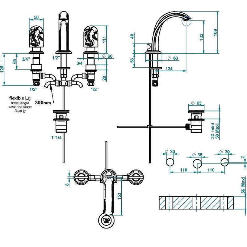 Смеситель для раковины THG Naiade A2F-F01-151 (золотой), с донным клапаном