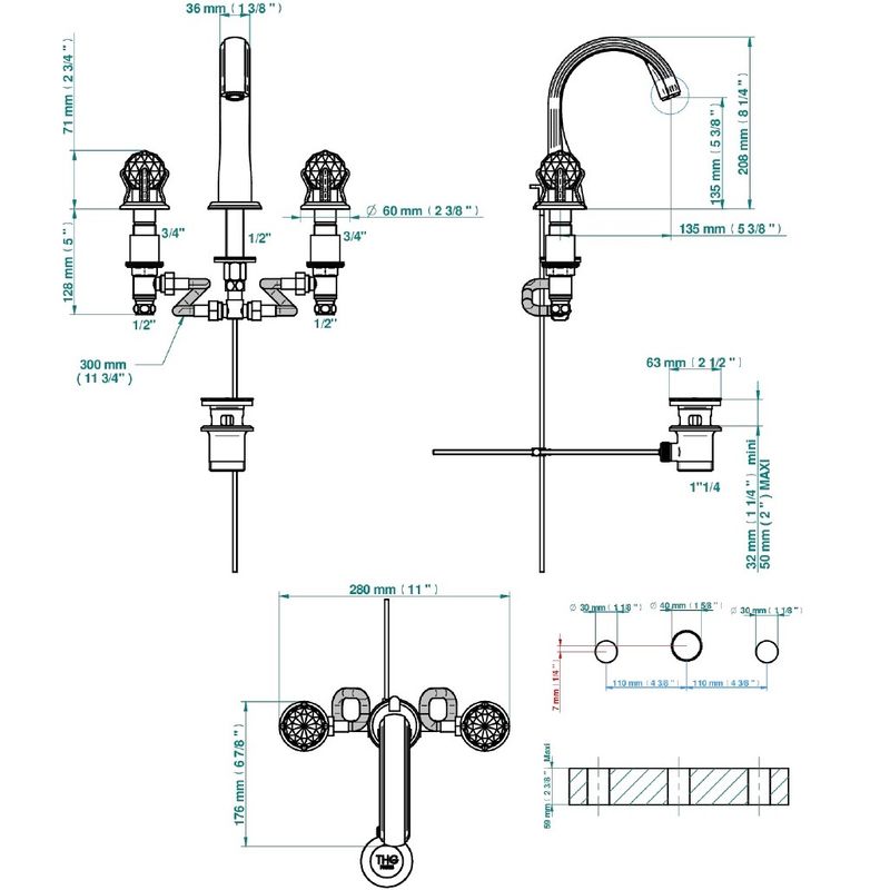Смеситель для раковины THG Najem E53-F01-151 (золотой), с донным клапаном