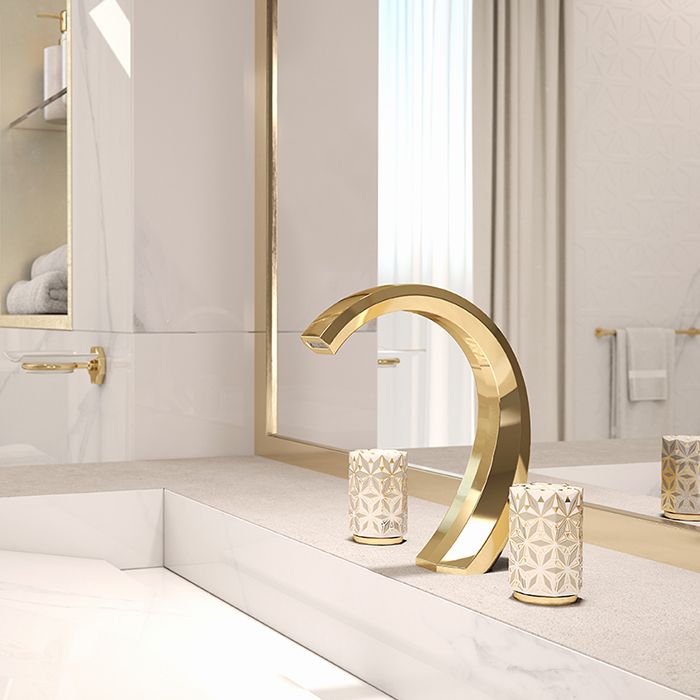 Смеситель для раковины THG Nihal Porcelaine Ivoire U2N-F30-151 (золотой, айвори), с донным клапаном