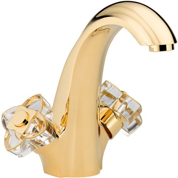 Смеситель для раковины THG Petale de Cristal clair lisere dore U6E-F01-2155 (золотой, прозрачный хрусталь), с донным клапаном