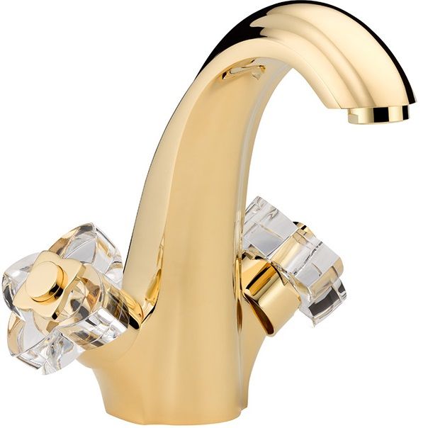 Смеситель для раковины THG Petale de cristal clair U6A-F01-2155 (золотой, прозрачный хрусталь), с донным клапаном