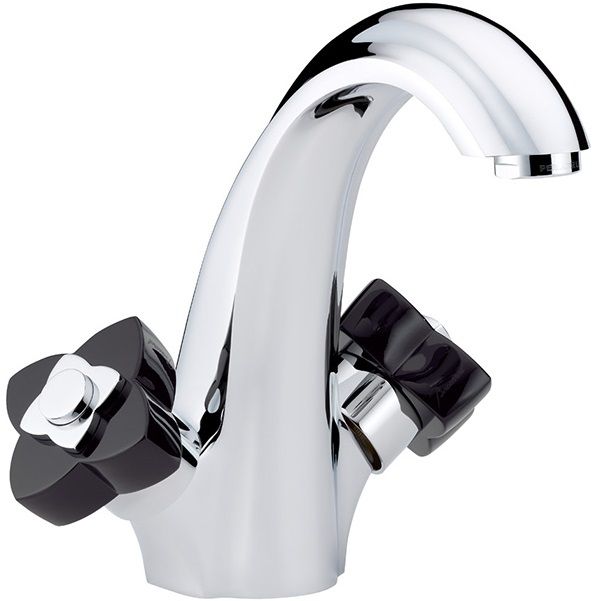 Смеситель для раковины THG Petale de Cristal noir U6D-A02-2155 (хром, черный хрусталь), с донным клапаном
