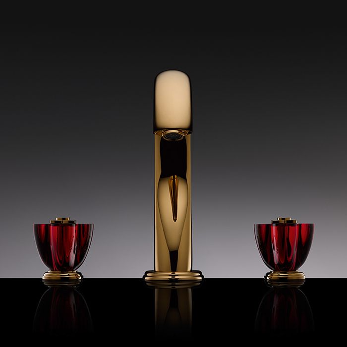 Смеситель для раковины THG Petale de Cristal rouge U6C-F01-151 (золотой, красный хрусталь), с донным клапаном