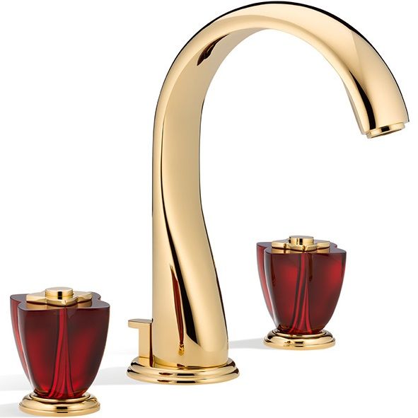 Смеситель для раковины THG Petale de Cristal rouge U6C-F01-151 (золотой, красный хрусталь), с донным клапаном