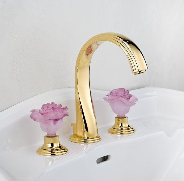 Смеситель для раковины THG Rose U5J-F01-151 (золотой, розовый), с донным клапаном