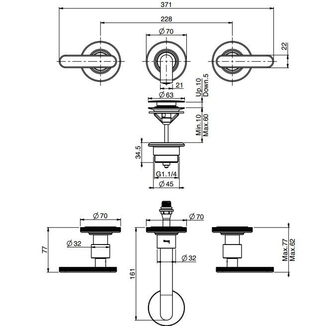 Смеситель для раковины встраиваемый Fima Carlo Frattini Park Lane F1331/5OR (золотой)