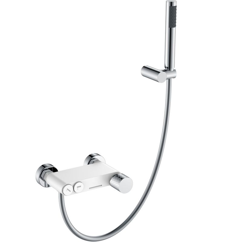 Смеситель для ванны Boheme Stick Diamond 123-WCR (хром, белый матовый), с душевой лейкой