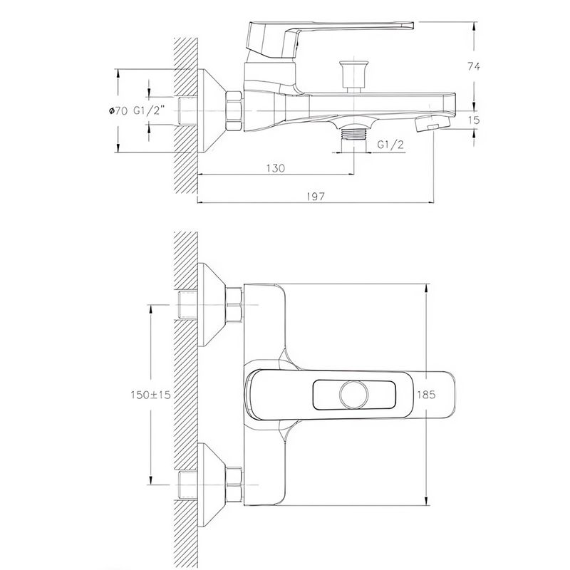 Смеситель для ванны и душа Ceramica Nova Linear 70019CH (хром)