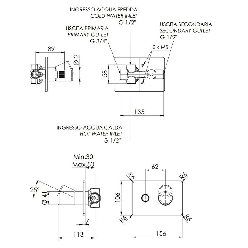 Смеситель для ванны и душа Remer Dot DT09HRG (хром), скрытая часть в комплекте