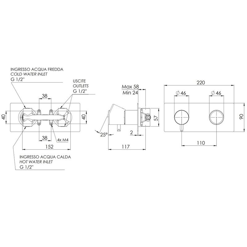 Смеситель для ванны и душа Remer Dot DT92ZNO(черный матовый), 2 потока, скрытая часть в комплекте