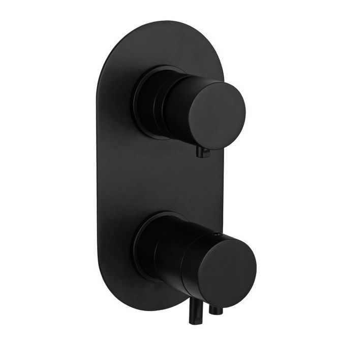 Смеситель для ванны и душа Remer Minimal Thermo Matt Black NT92NO (черный мат), 2 потока, скрытая часть в комплекте, с термостатом