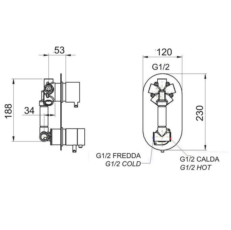 Смеситель для ванны и душа Remer Minimal Thermo NT94 (хром), 4 потока, скрытая часть в комплекте, с термостатом