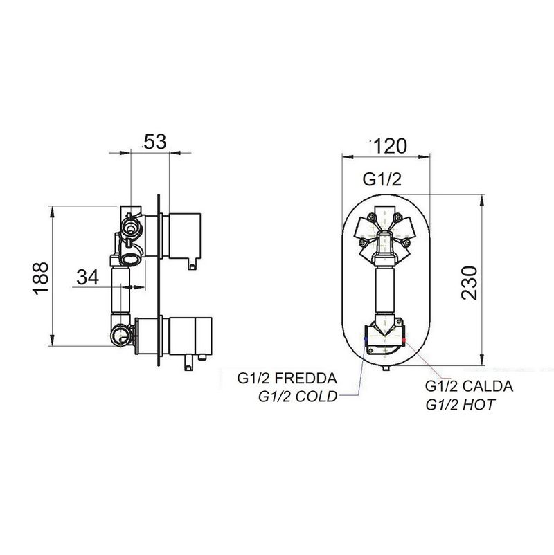 Смеситель для ванны и душа Remer Minimal Thermo NT95 (хром), 5 потоков, скрытая часть в комплекте