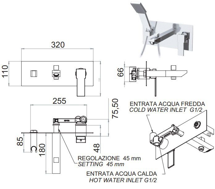 Смеситель для ванны и душа Remer Qubika Q04 (хром)