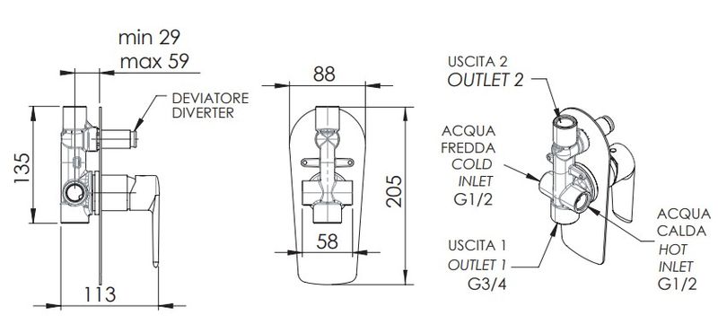 Смеситель для ванны и душа Remer Vanity V09 (хром)