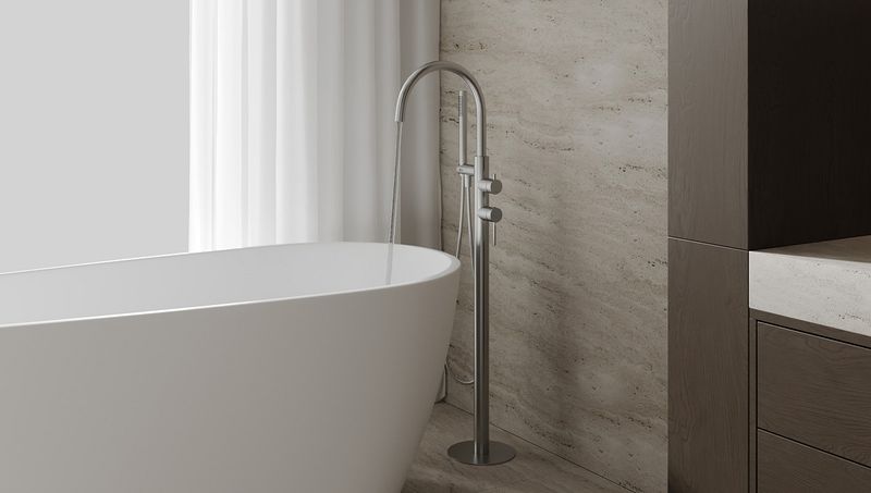 Смеситель для ванны напольный Abber Wasser Kreis 316 AF8115BST (сталь брашированная)