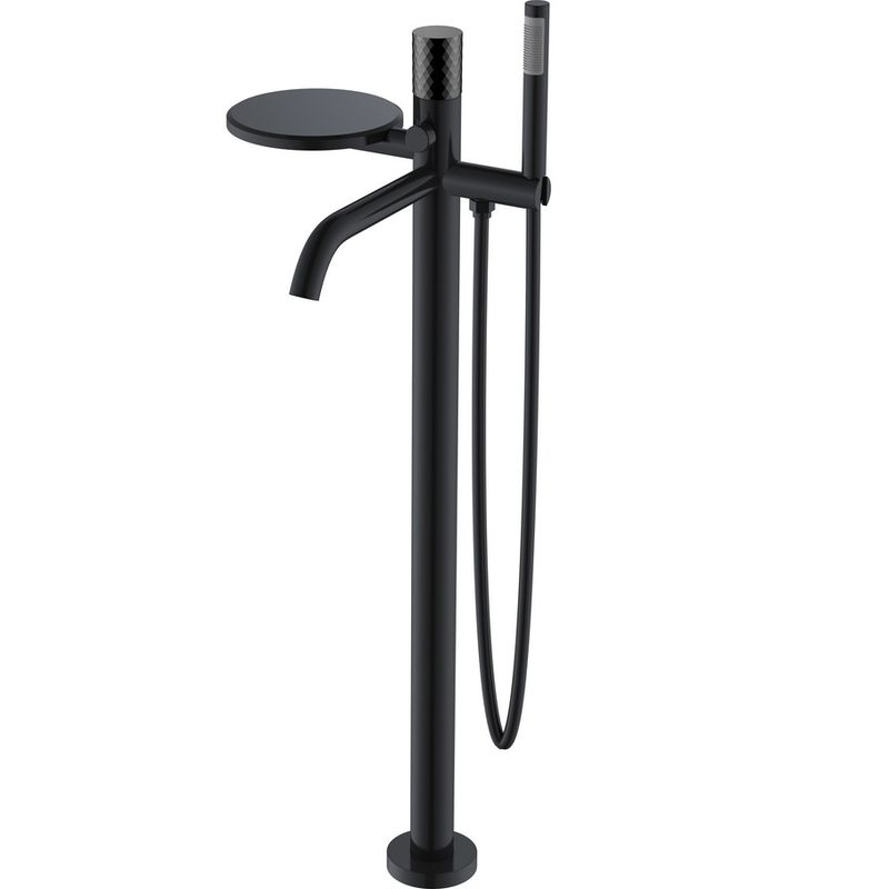 Смеситель для ванны напольный Boheme Stick Diamond 129-BB (черный матовый), с полкой