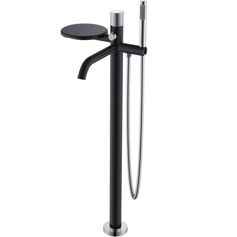 Смеситель для ванны напольный Boheme Stick Diamond 129-BCR (хром, черный матовый), с полкой