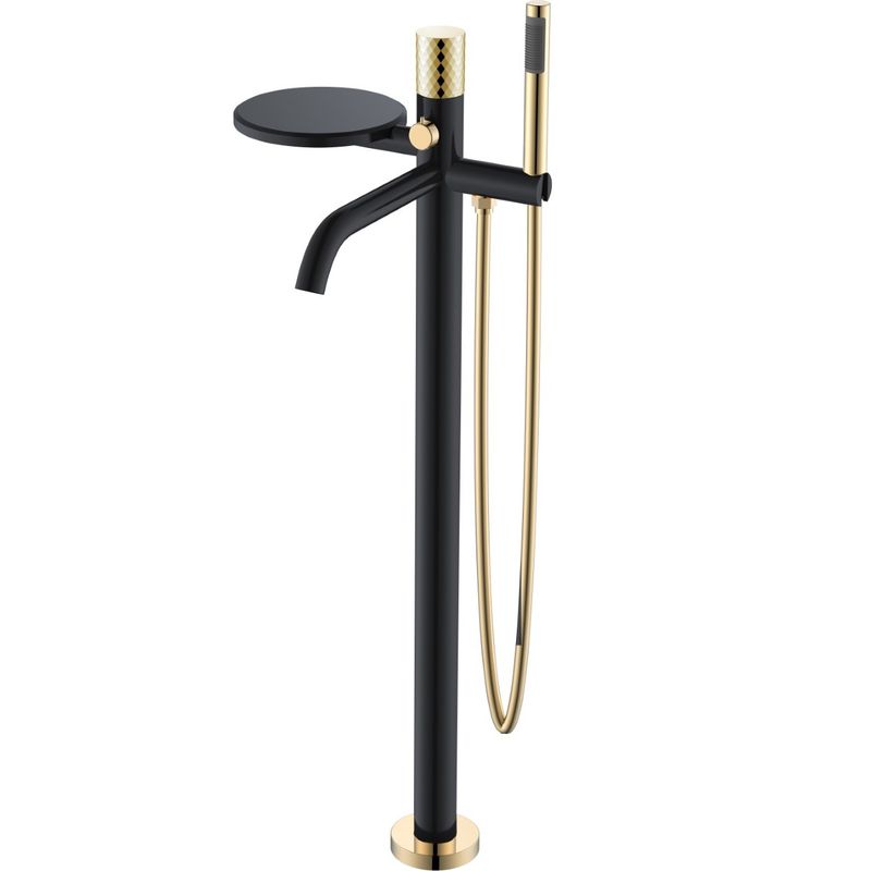 Смеситель для ванны напольный Boheme Stick Diamond 129-BG (золотой, черный матовый), с полкой