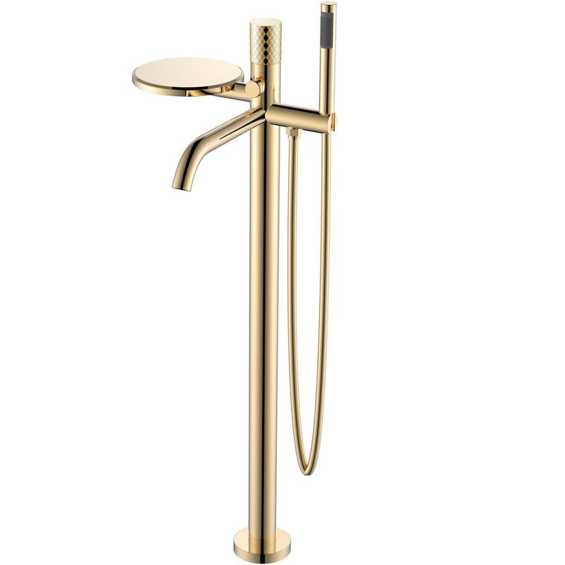 Смеситель для ванны напольный Boheme Stick Diamond 129-GG (золотой), с полкой