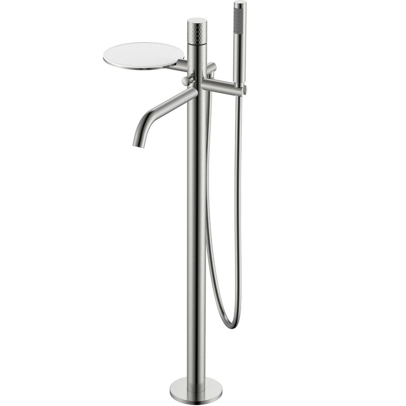Смеситель для ванны напольный Boheme Stick Diamond 129-NB (никель брашированный), с полкой
