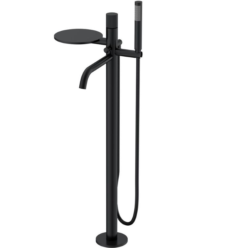 Смеситель для ванны напольный Boheme Stick Linea 129-BB.3 (черный матовый), с полкой