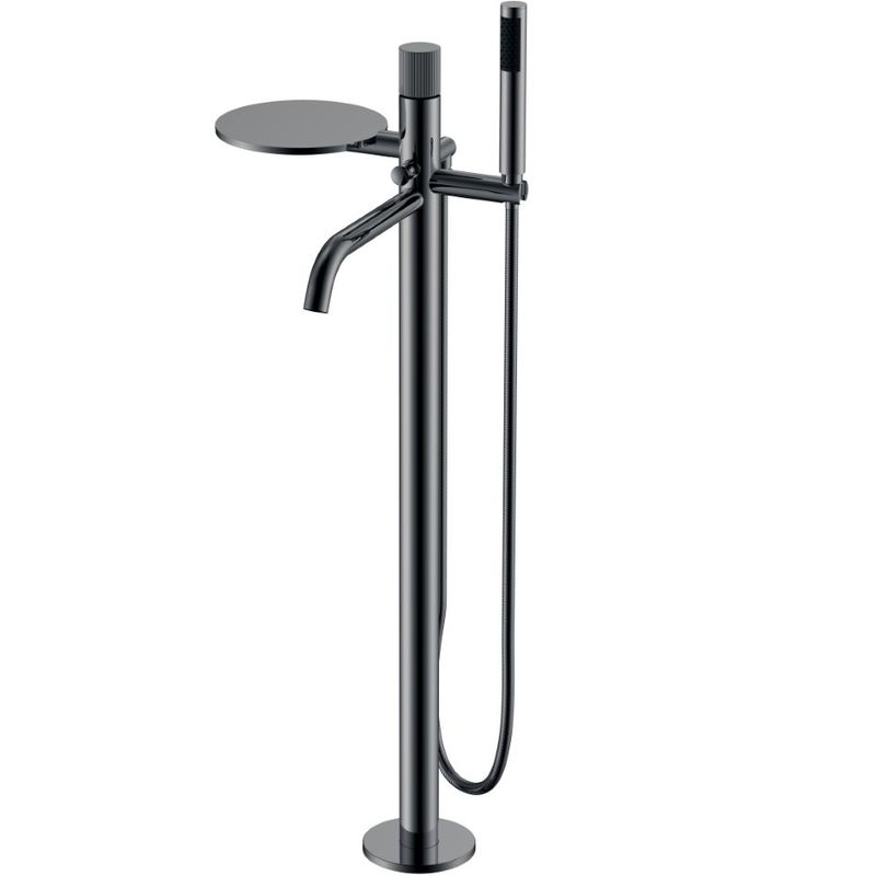 Смеситель для ванны напольный Boheme Stick Linea 129-SGM.3 (оружейный металл глянцевый), с полкой