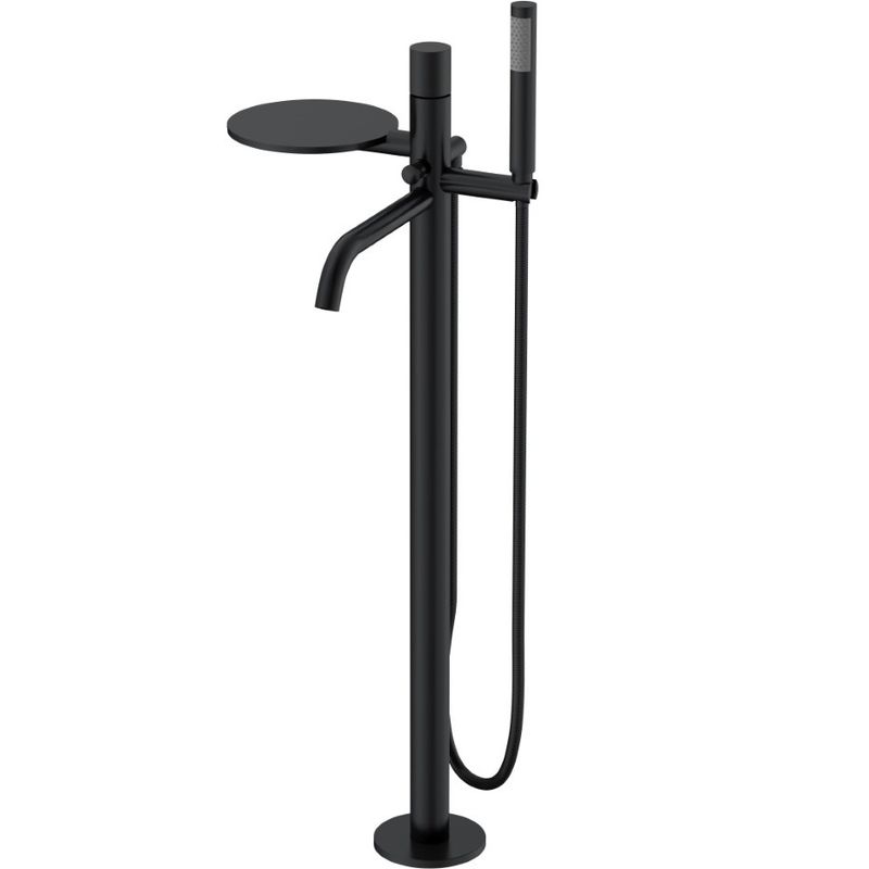 Смеситель для ванны напольный Boheme Stick Spirale 129-BB.4 (черный матовый), с полкой