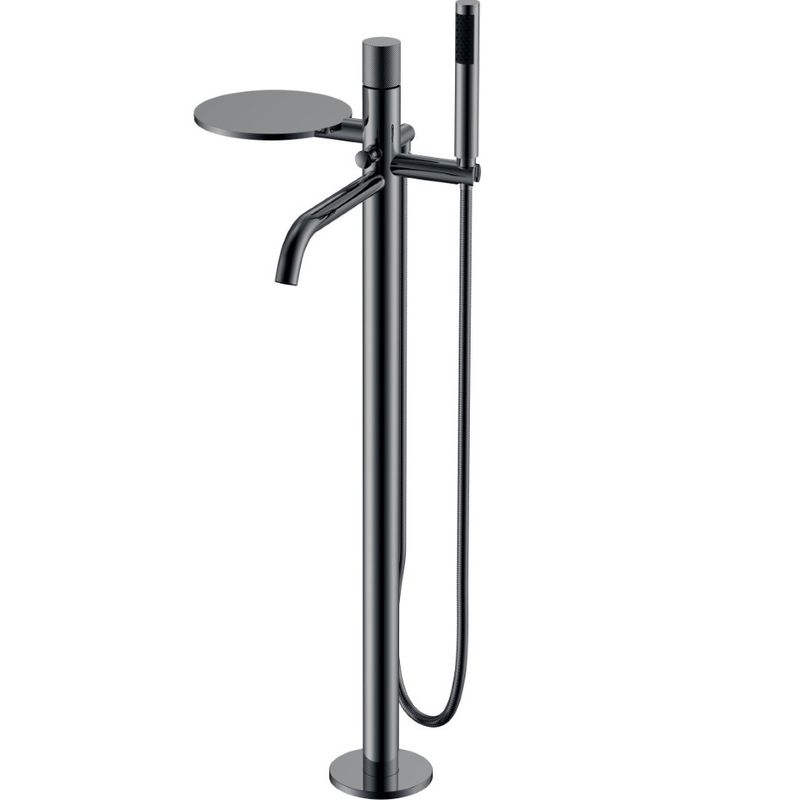 Смеситель для ванны напольный Boheme Stick Spirale 129-SGM.4 (оружейный металл глянцевый), с полкой