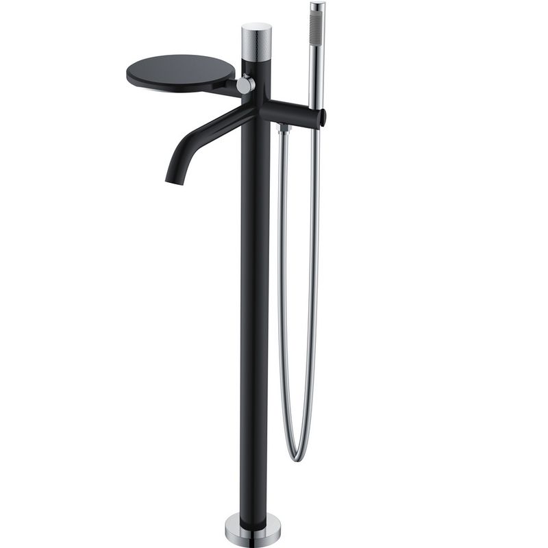 Смеситель для ванны напольный Boheme Stick Touch 129-BCR.2 (хром, черный матовый), с полкой