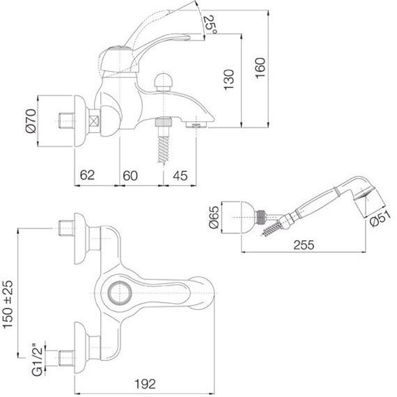 Смеситель для ванны настенный Fima Carlo Frattini Lamp F3304CR (хром), с изливом, душевым комплектом