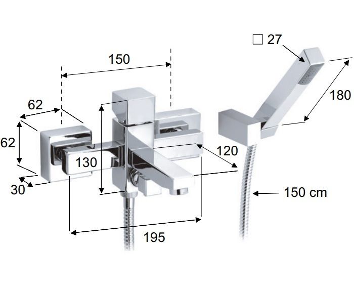 Смеситель для ванны Remer SQ 3 S023 (хром)