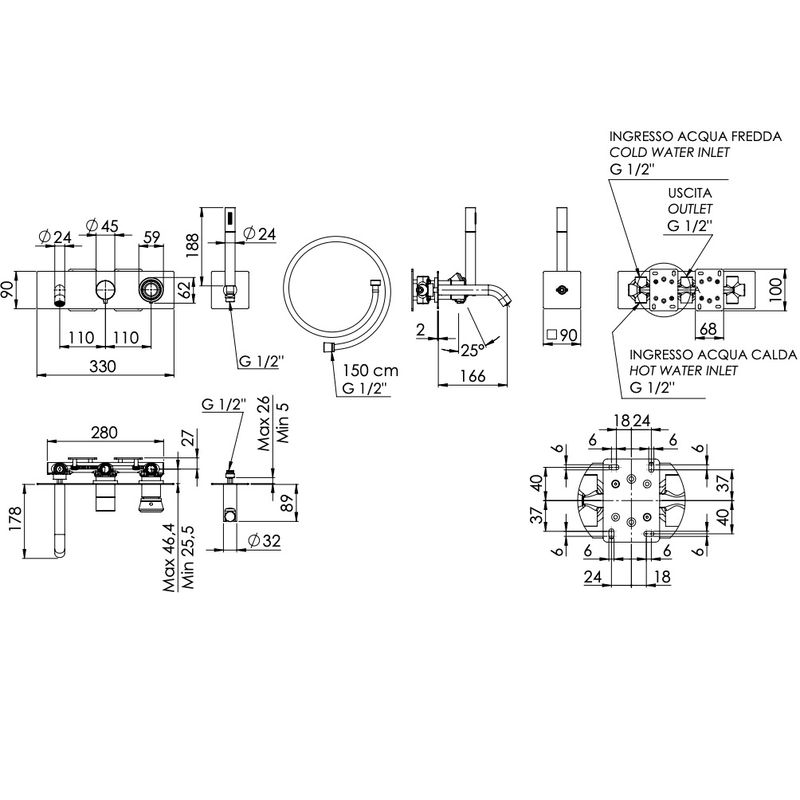Смеситель для ванны скрытого монтажа Remer Element ET53D2CFP (черный брашированный хром)