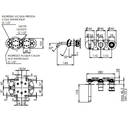 Смеситель для ванны скрытого монтажа Remer Element ET54D3PXV (сталь)