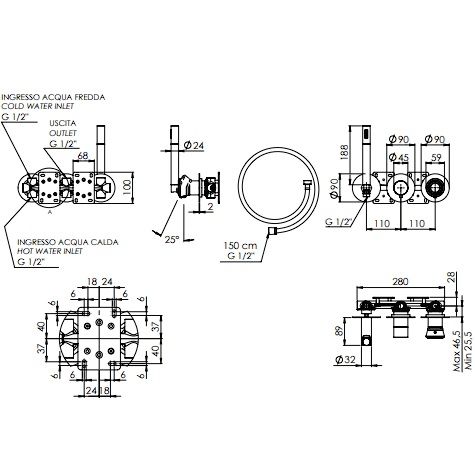 Смеситель для ванны скрытого монтажа Remer Element ET97D2PNO (черный матовый)