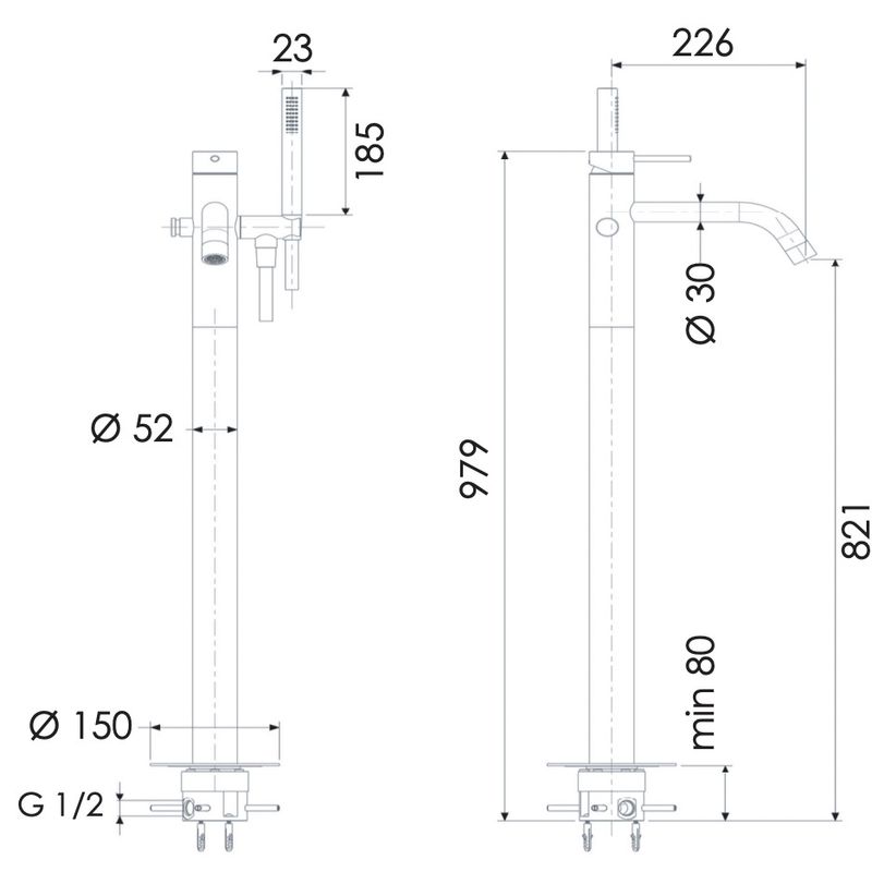 Смеситель для ванной напольный Remer X Style Inox SSX08 (сталь)