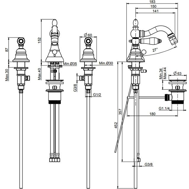 Смеситель на биде Fima Carlo Frattini Herend F5402CNOR (золотой), с донным клапаном