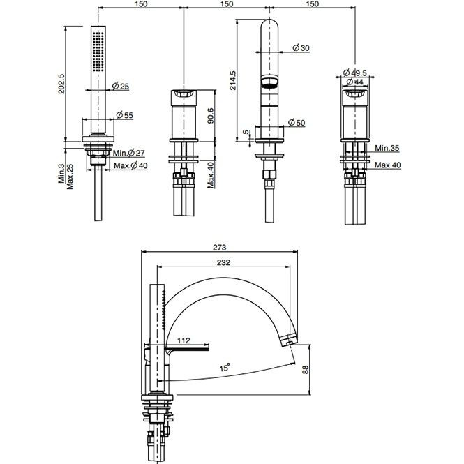 Смеситель на борт ванны Fima Carlo Frattini Mast F3144NOR (золотой), с изливом