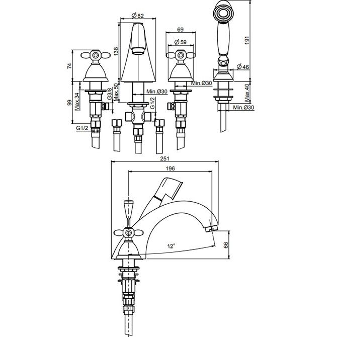 Смеситель на борт ванны Fima Carlo Frattini Olivia F5014OR (золотой), с изливом