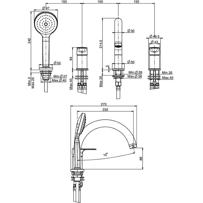 Смеситель на борт ванны Fima Carlo Frattini Serie 22 F3844NCR (хром), с изливом