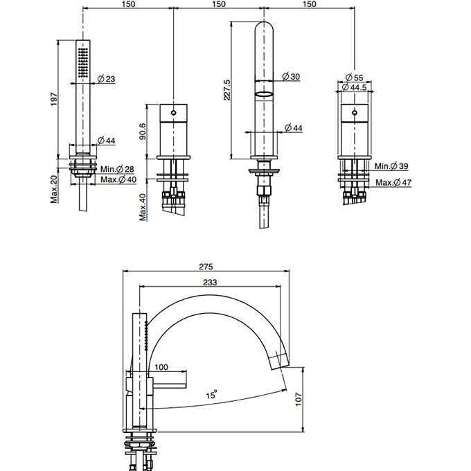 Смеситель на борт ванны Fima Carlo Frattini Spillo Steel F3074INOX (нержавеющая сталь), с изливом
