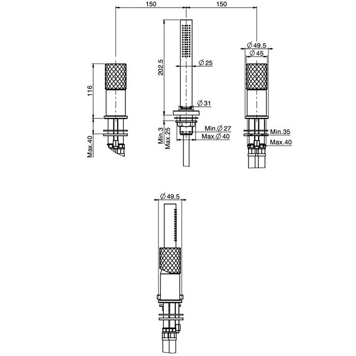 Смеситель на борт ванны Fima Carlo Frattini Spillo Tech F3044/1TNXOR (золотой), без излива