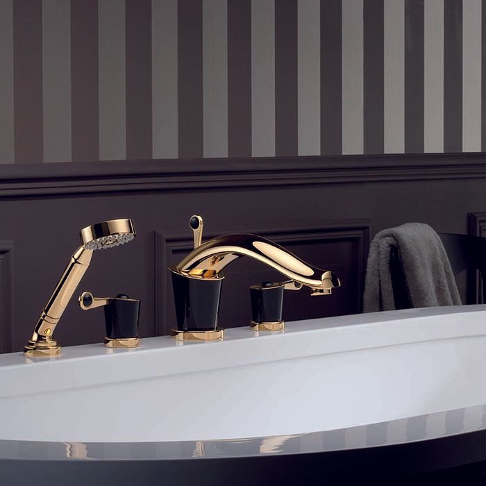 Смеситель на борт ванны THG Bagatelle pierre noire U3F-F01-112BSG (золотой, черный), с изливом