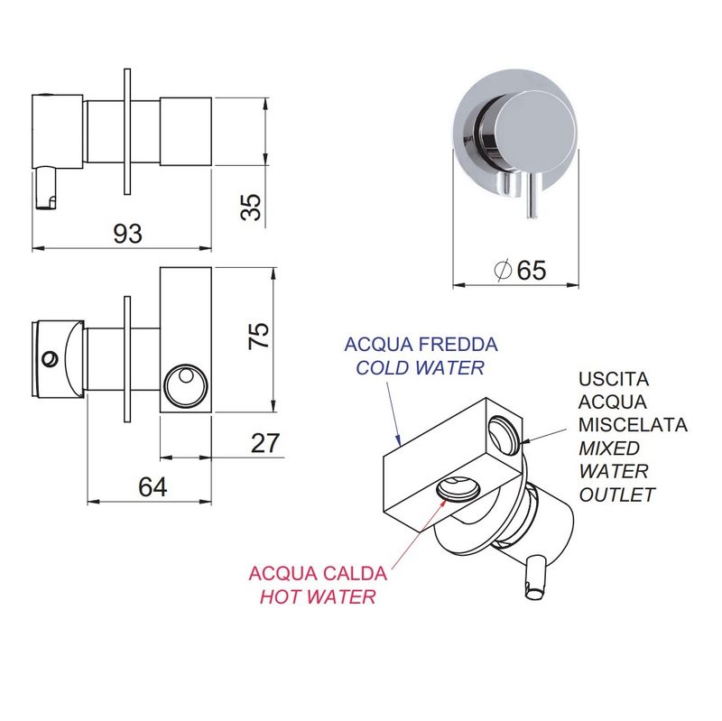 Смеситель для душа Remer Minimal N63 (хром), скрытая часть в комплекте, скрытого монтажа